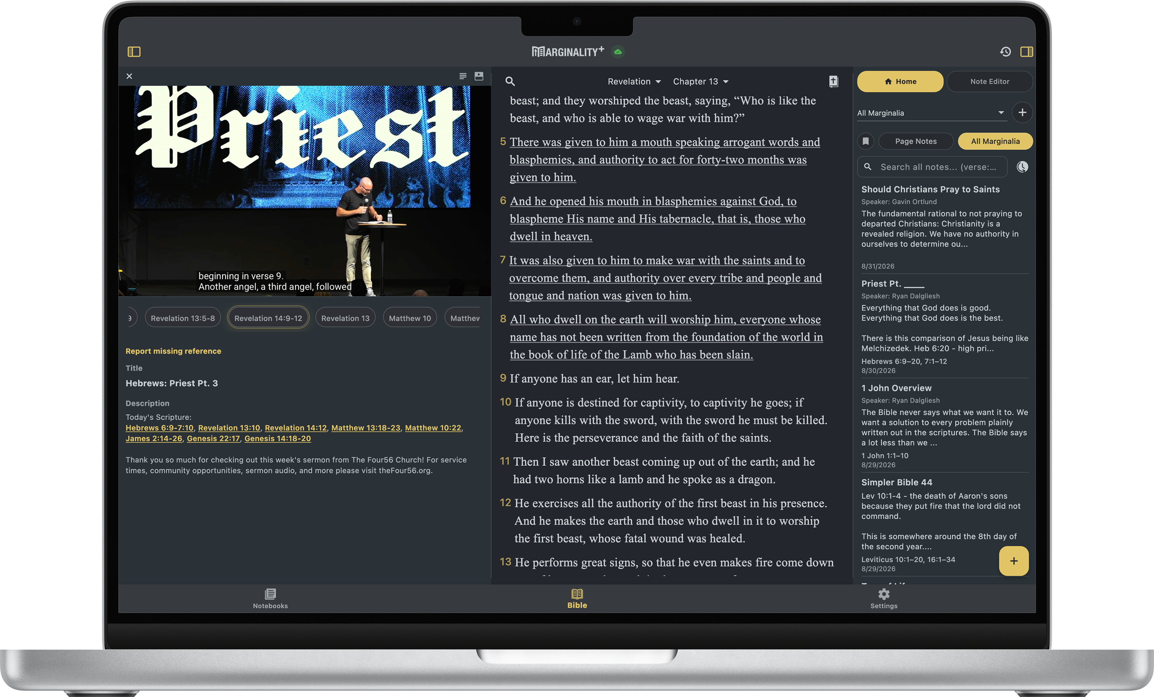 Marginality on a Mac with a sermon video, Scripture, and marginalia open together