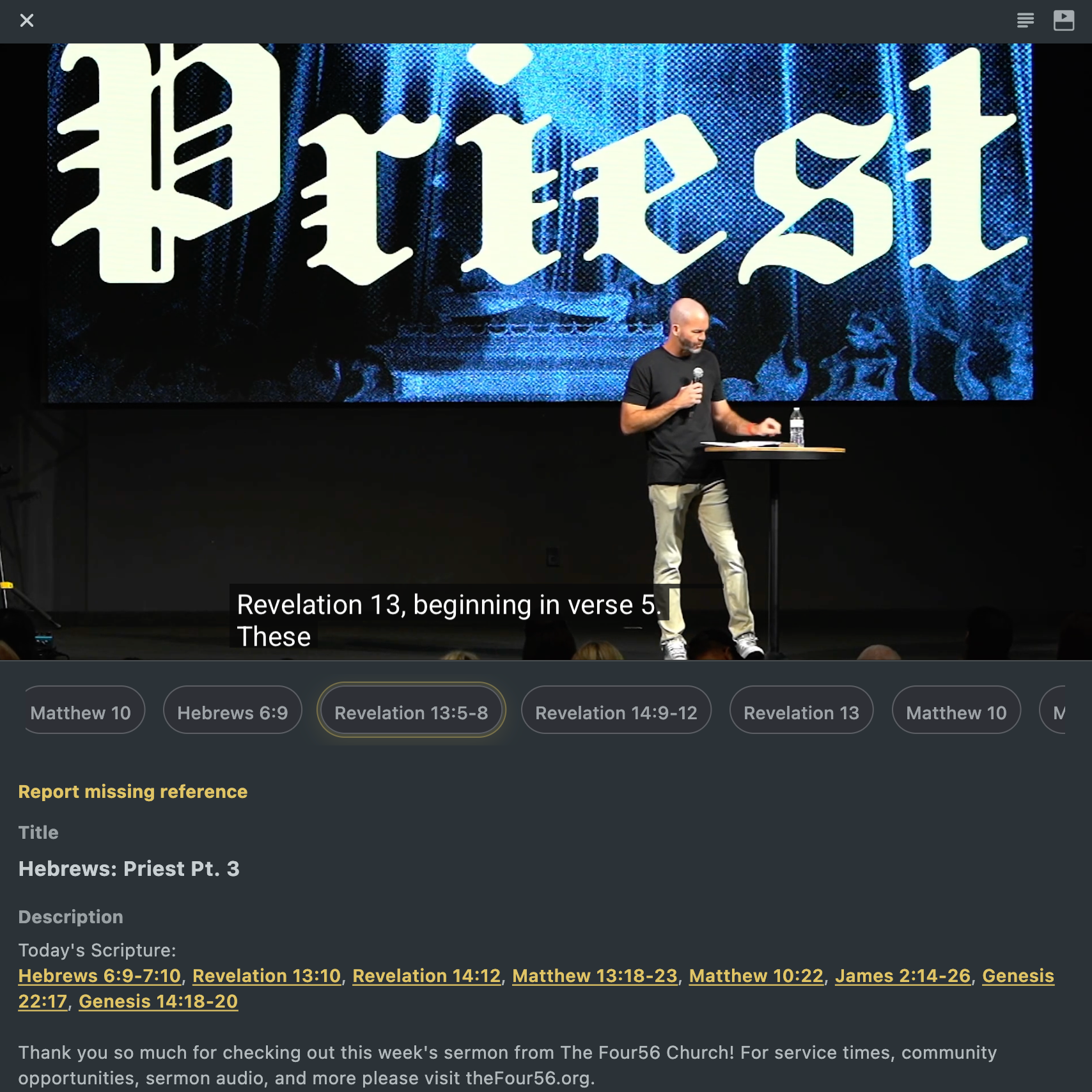 A verse-linked sermon video in Marginality with timestamped Scripture references